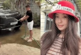 Quang Hải thong dong rửa xe Range Rover hơn 8 tỷ, tưới cây ngay trước cổng nhà bố vợ gây chú ý