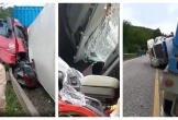Kinh hoàng hiện trường vụ xe đầu kéo vào cua tốc độ cao, lật thùng đè trúng xe chạy ngược chiều